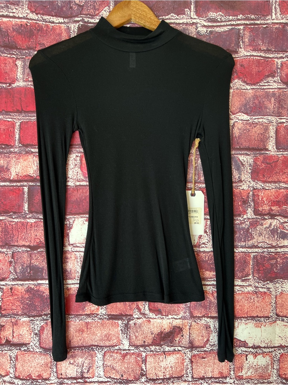 Leith Black Mock Neck Long Sleeve Top